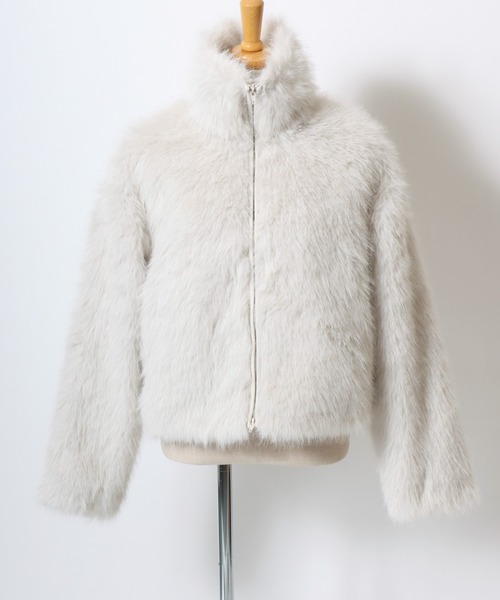 Salong hameu（サロン ハミュー）の「ミックスシャギーフェイクファー スタンドネックブルゾンジャケット レディース（ブルゾン・レディース・チャコールグレー/アイボリー/ブラック・M/L）」の12枚目の写真