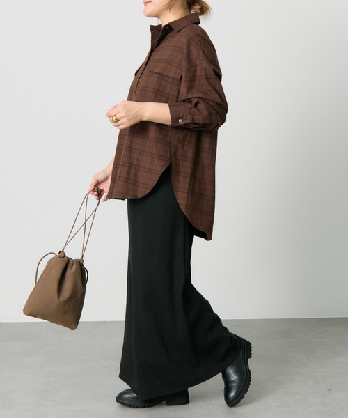 PUAL CE CIN（ピュアルセシン）の「ダブルポケット起毛チェックシャツ（シャツ/ブラウス・レディース・クリーム/ブラウン・FREE）」の4枚目の写真