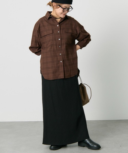 PUAL CE CIN（ピュアルセシン）の「ダブルポケット起毛チェックシャツ（シャツ/ブラウス・レディース・クリーム/ブラウン・FREE）」の3枚目の写真