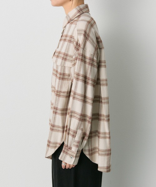 PUAL CE CIN（ピュアルセシン）の「ダブルポケット起毛チェックシャツ（シャツ/ブラウス・レディース・クリーム/ブラウン・FREE）」の7枚目の写真