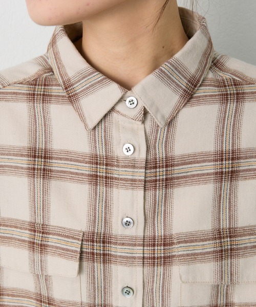 PUAL CE CIN（ピュアルセシン）の「ダブルポケット起毛チェックシャツ（シャツ/ブラウス・レディース・クリーム/ブラウン・FREE）」の9枚目の写真