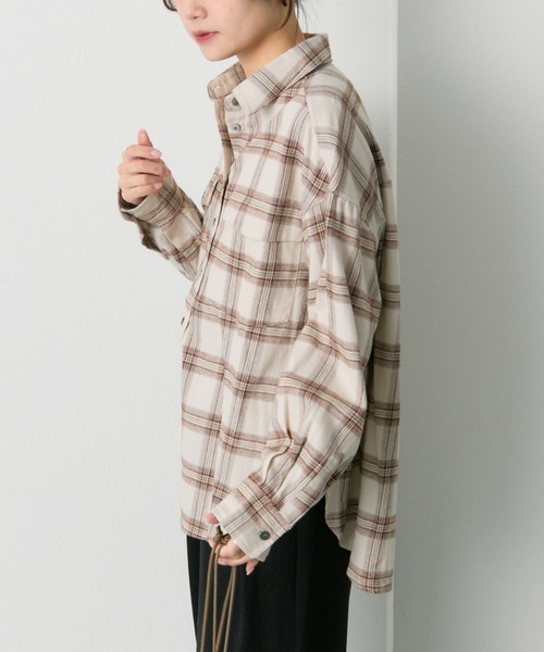 PUAL CE CIN（ピュアルセシン）の「ダブルポケット起毛チェックシャツ（シャツ/ブラウス・レディース・クリーム/ブラウン・FREE）」の14枚目の写真