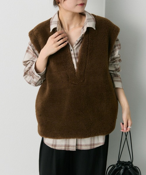 PUAL CE CIN（ピュアルセシン）の「ダブルポケット起毛チェックシャツ（シャツ/ブラウス・レディース・クリーム/ブラウン・FREE）」の19枚目の写真