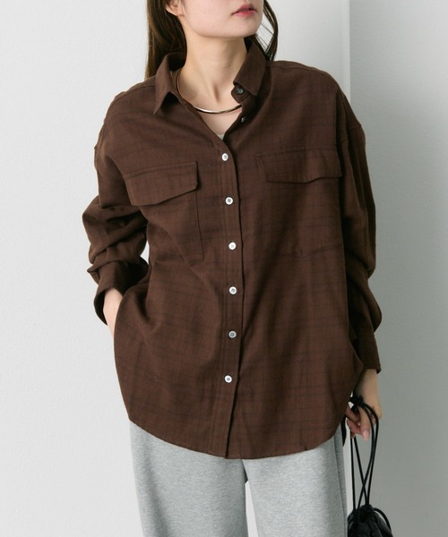 PUAL CE CIN（ピュアルセシン）の「ダブルポケット起毛チェックシャツ（シャツ/ブラウス・レディース・クリーム/ブラウン・FREE）」の22枚目の写真