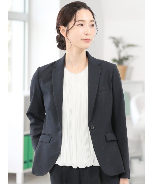 m.f.editorial(エムエフエディトリアル)の「【ストレッチ ウォッシャブル】m.f.エディトリアル レディース ウール調 1ボタン ジャケット ピンヘッド紺 (セットアップ可能)(スーツジャケット・レディース・ネイビー・S/MEDIUM/LARGE/X-LARGE)」の1枚目の写真