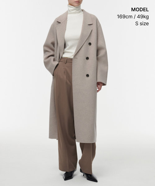 MUSINSA STANDARD WOMAN（ムシンサスタンダードウーマン）の「レディースカシミアブレンドハンドメイドダブルコート【オートミール】（チェスターコート・レディース・その他・MEDIUM/LARGE/SMALL/X-SMALL）」の13枚目の写真