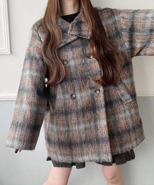 最終価格　ウールコート 一点物 シャギーチェック 厚手 あったかコート セール】シャギーチェックコート（その他アウター）｜Nana(ナナ)（ナナ