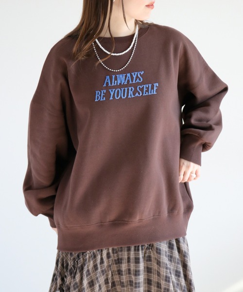 cepo(セポ)の「裏起毛ビーズロゴ刺繍スウェットプルオーバー(Tシャツ/カットソー・レディース・ブラウン/スミクロ/オートミール・FREE)」の3枚目の写真