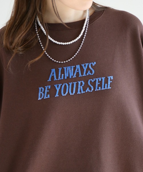 cepo(セポ)の「裏起毛ビーズロゴ刺繍スウェットプルオーバー(Tシャツ/カットソー・レディース・ブラウン/スミクロ/オートミール・FREE)」の14枚目の写真