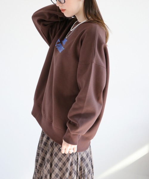 cepo(セポ)の「裏起毛ビーズロゴ刺繍スウェットプルオーバー(Tシャツ/カットソー・レディース・ブラウン/スミクロ/オートミール・FREE)」の9枚目の写真
