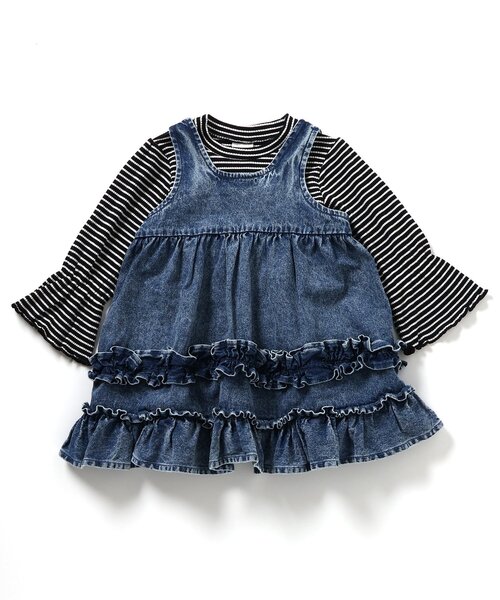BREEZE(ブリーズ)の「【2Pセット】デニムフリルワンピース_ジュニア対応(ワンピース・キッズ・ブルー/ブラック・80/90/100/110/120/130/140)」の2枚目の写真