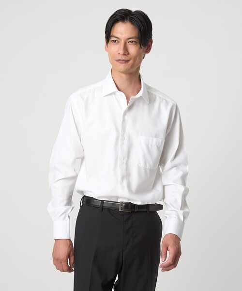 green label relaxing（グリーンレーベルリラクシング）の「コットン ヘリンボーン ワイドカラー ドレスシャツ -形態安定-（ビジネスシャツ・メンズ・ライトブルー/ライトグレー/ホワイト・43cm/42cm/41cm/40cm/39cm/38cm/37cm）」の2枚目の写真