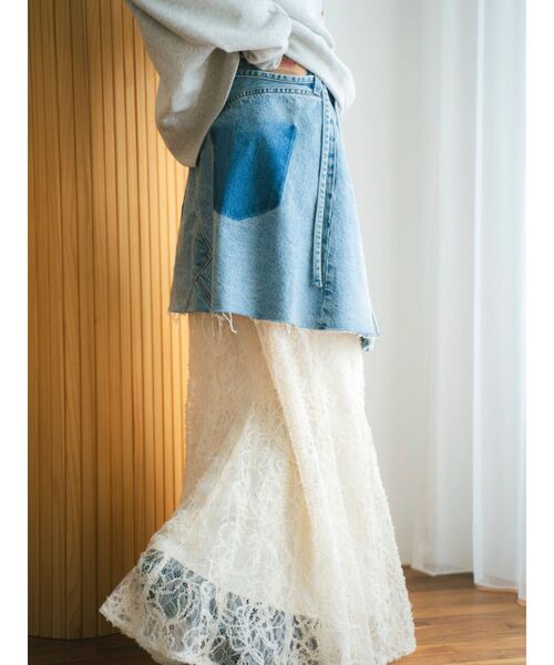 Ungrid（アングリッド）の「起毛レースマーメイドスカート（スカート・レディース・オレンジ/オフホワイト/ブラック・FREE）」の10枚目の写真