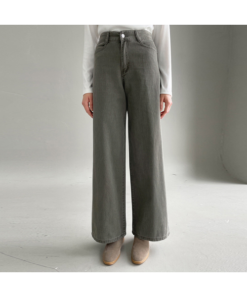SLOWLOLLI（スローローリ）の「Classic wide cotton pants（デニムパンツ・レディース・Beige/カーキ/ブラック・1(S)/2(M)/3(L)/4(XL)）」の3枚目の写真