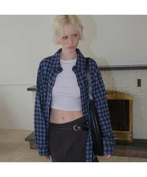 CURETTY(キュリティ)の「C OVER-FIT CHECK SHIRT_BLUE(シャツ/ブラウス・レディース・ブルー・SMALL)」の1枚目の写真