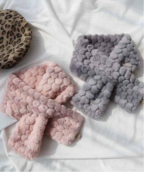 ALWAYS GOOD TIME（オルウェイズグッドタイム）の「ぽこぽこジャガードマフラー（マフラー・レディース・グレー/オフホワイト/ピンク/ベージュ・FREE）」の2枚目の写真