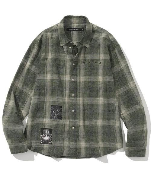 NOT4NERD(ノットフォーナード)の「Temple Patch Checkered Shirt - Green(シャツ/ブラウス・レディース・その他・X-LARGE/MEDIUM/LARGE)」の1枚目の写真