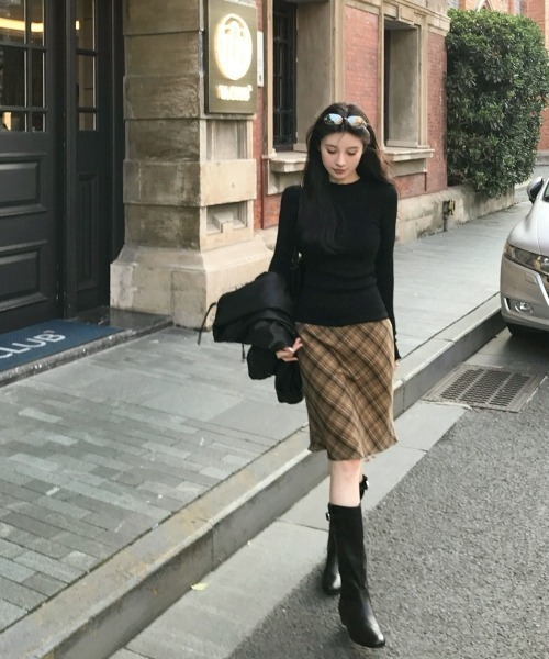 gossip！ロサンゼルス（ゴシップロサンゼルス）の「Y2Kガーリー レトロチェック柄Aラインスカート／ミディ丈（スカート・レディース・ブラウン・S/M/L）」の8枚目の写真