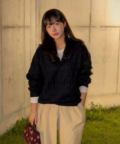 COSTUME O’CLOCK（コスチュームオクロック）の「ケーブルハーフジップヘビーニットプルオーバー 8COLOR COOSKT069（ニット/セーター・メンズ・ブラック/Cream/ライトグレー/ブラウン/チャコール/ネイビー/オートミール/グレー・MEDIUM/LARGE）」の11枚目の写真