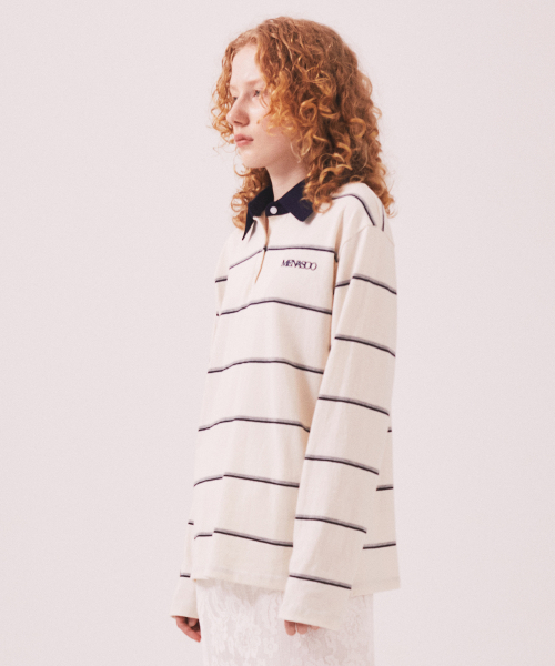 MENASOO(ミナス)の「MNS Striped Cotton Collar T Shirt_Ivory(ポロシャツ・レディース・アイボリー・F)」の2枚目の写真