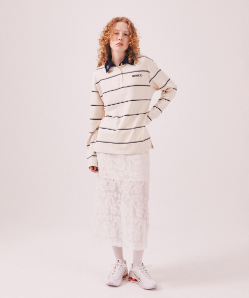MENASOO(ミナス)の「MNS Striped Cotton Collar T Shirt_Ivory(ポロシャツ・レディース・アイボリー・F)」の8枚目の写真