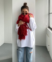 Supreme フリンジ付きマフラー 紫 赤 マフラー（レッド/赤色系・フリンジ）ファッション通販 - ZOZOTOWN
