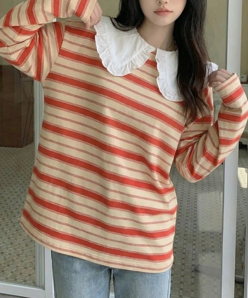 cammie（キャミー）の「ボーダーカットソー（Tシャツ/カットソー・レディース・グリーン/レッド/ブラック・M/L）」の3枚目の写真