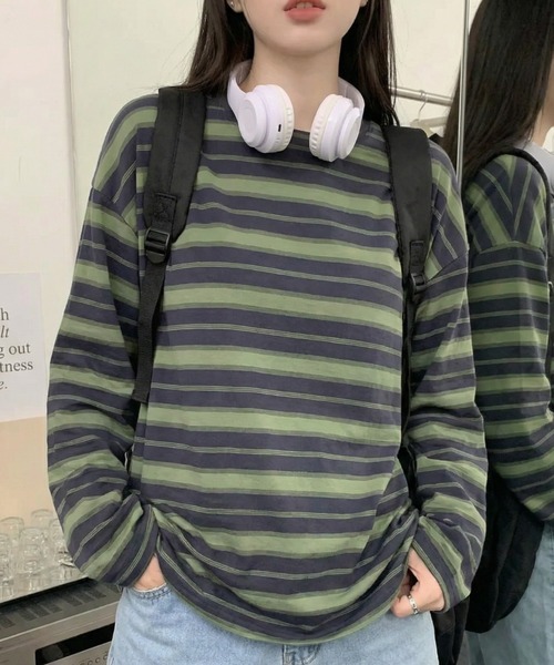 cammie（キャミー）の「ボーダーカットソー（Tシャツ/カットソー・レディース・グリーン/レッド/ブラック・M/L）」の2枚目の写真