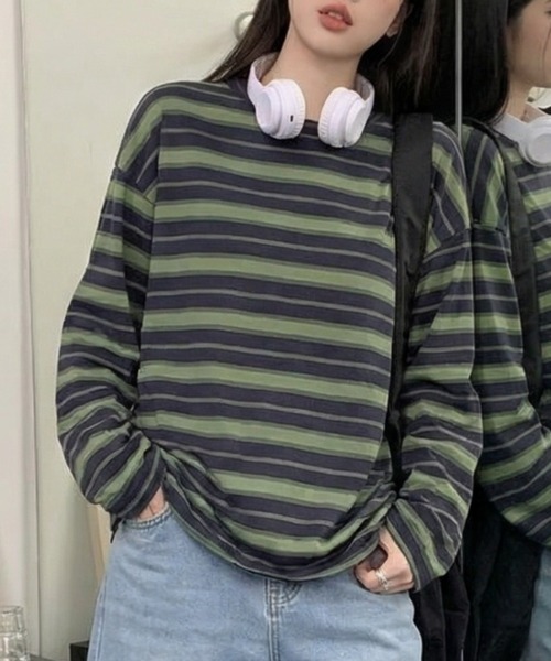 cammie（キャミー）の「ボーダーカットソー（Tシャツ/カットソー・レディース・グリーン/レッド/ブラック・M/L）」の11枚目の写真