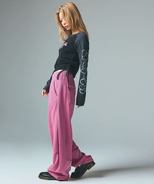 X-girl（エックスガール）の「PIGMENT DYED SCRIPT LOGO SWEATPANTS（スウェットパンツ・レディース・ピンク/ブラック/グレー・S/M）」の5枚目の写真