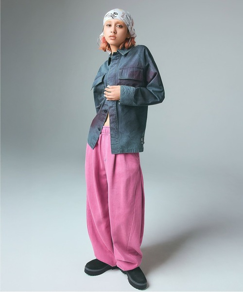 X-girl（エックスガール）の「PIGMENT DYED SCRIPT LOGO SWEATPANTS（スウェットパンツ・レディース・ピンク/ブラック/グレー・S/M）」の7枚目の写真