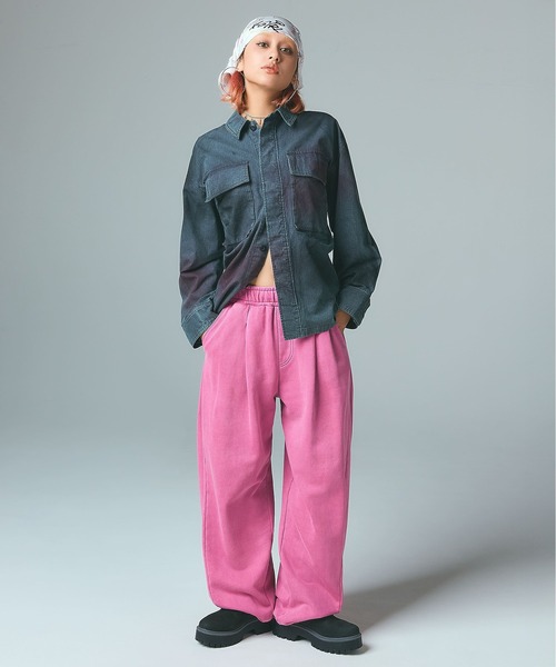 X-girl（エックスガール）の「PIGMENT DYED SCRIPT LOGO SWEATPANTS（スウェットパンツ・レディース・ピンク/ブラック/グレー・S/M）」の9枚目の写真