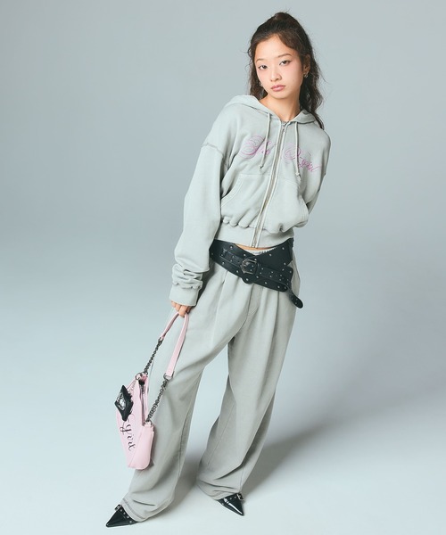 X-girl（エックスガール）の「PIGMENT DYED SCRIPT LOGO SWEATPANTS（スウェットパンツ・レディース・ピンク/ブラック/グレー・S/M）」の16枚目の写真