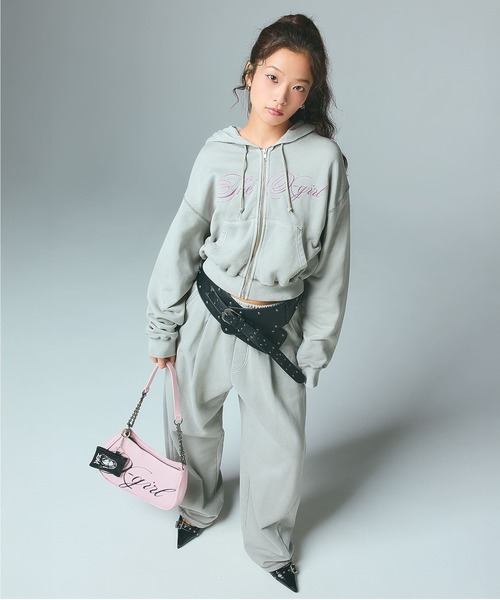X-girl（エックスガール）の「PIGMENT DYED SCRIPT LOGO SWEATPANTS（スウェットパンツ・レディース・ピンク/ブラック/グレー・S/M）」の17枚目の写真