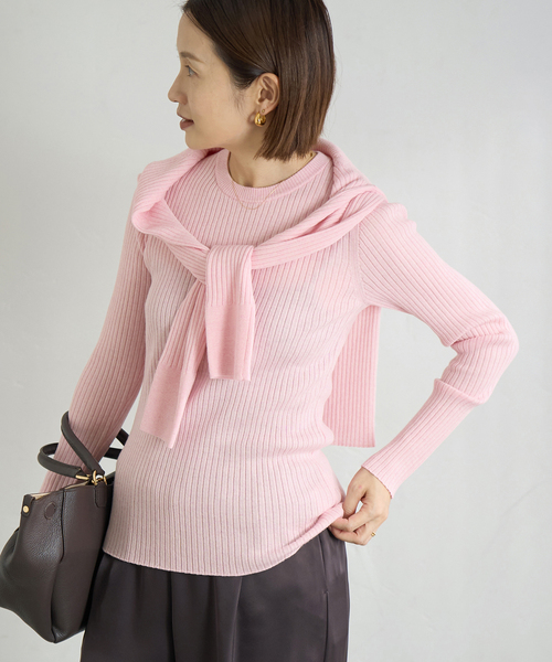 現行✨新品タグ付✨ebure リブニット ウール クルーネック ピンク 薄手 M クルーネックリブニット 49AV JUNKO SHIMADA｜クロスプラス公式通販サイト