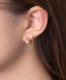 【Peony/ピオニー】/ステンレスポスト　片耳用　コスモモチーフ2連ピアス