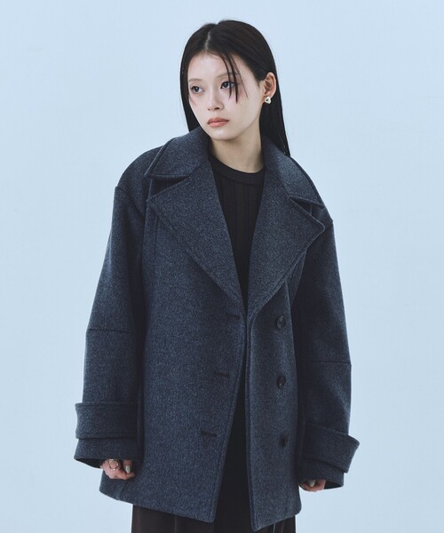 セール】SUPER140ラペルショートコート｜ウール/保温/冬服（ピーコート