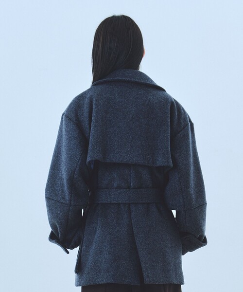 美品★ビューティフルピープル | 定価12万 タスマニアウールショートコート beautiful people（ビューティフルピープル） ピーコート 140 ネイビー