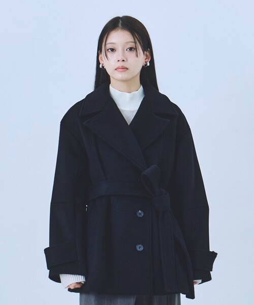 セール】SUPER140ラペルショートコート｜ウール/保温/冬服（ピーコート