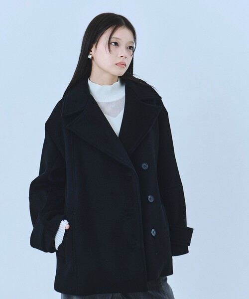 セール】【再入荷なし！】SUPER140ラペルショートコート｜ウール/保温