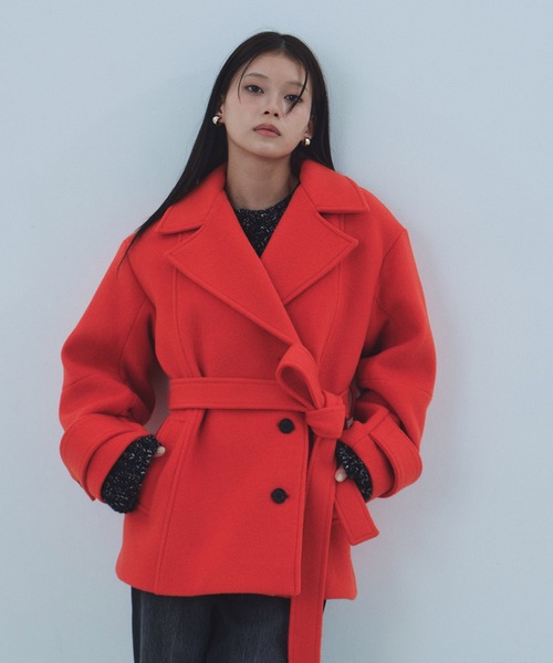 セール】SUPER140ラペルショートコート｜ウール/保温/冬服（ピーコート