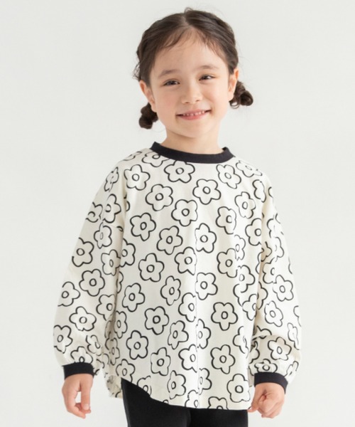 DRC branshes(ディーアールシーブランシェス)の「【WEB限定/DRC】総柄長袖Tシャツ(Tシャツ/カットソー・キッズ・オリーブ/オフホワイト/ピンク/ブラウン/ブルーグレー/ブラック・100/120/110/140/150/130)」の2枚目の写真