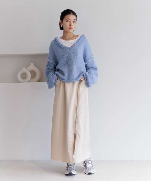 BAYFLOW（ベイフロー）の「[ストレッチ入りで動きやすい]フロントジップチンツスカート（スカート・レディース・ベージュ/ブラック・FREE）」の7枚目の写真