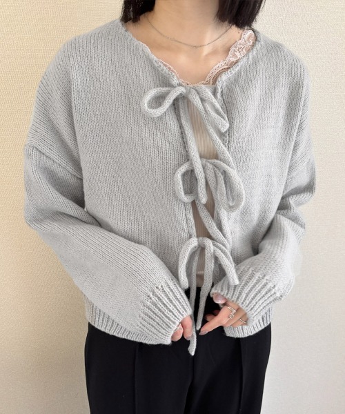 Miniministore(ミニミニストア)の「リボンカーディガン前後2WAYニット春秋(ニット/セーター・レディース・ブラック/イエロー/ピンク/ライトグレー/ブラウン/アイボリー・FREE)」の14枚目の写真