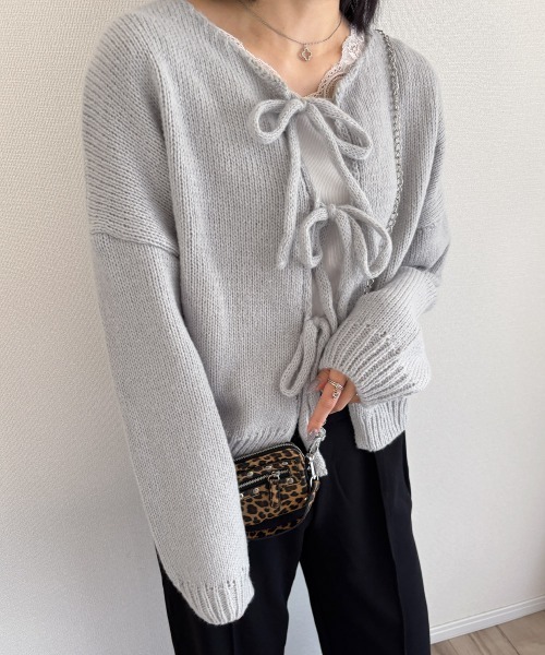 Miniministore(ミニミニストア)の「リボンカーディガン前後2WAYニット春秋(ニット/セーター・レディース・ブラック/イエロー/ピンク/ライトグレー/ブラウン/アイボリー・FREE)」の15枚目の写真