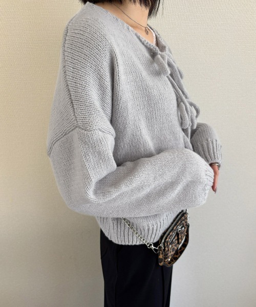 Miniministore(ミニミニストア)の「リボンカーディガン前後2WAYニット春秋(ニット/セーター・レディース・ブラック/イエロー/ピンク/ライトグレー/ブラウン/アイボリー・FREE)」の16枚目の写真