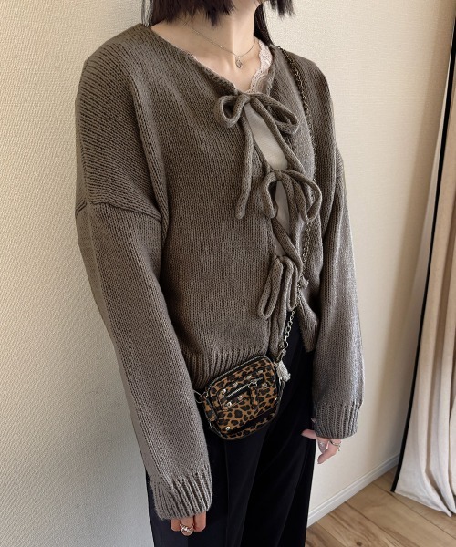 Miniministore(ミニミニストア)の「リボンカーディガン前後2WAYニット春秋(ニット/セーター・レディース・ブラック/イエロー/ピンク/ライトグレー/ブラウン/アイボリー・FREE)」の18枚目の写真
