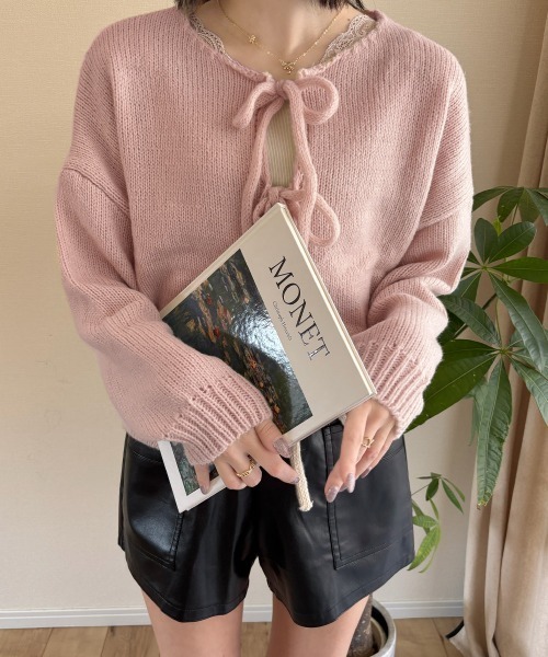 Miniministore(ミニミニストア)の「リボンカーディガン前後2WAYニット春秋(ニット/セーター・レディース・ブラック/イエロー/ピンク/ライトグレー/ブラウン/アイボリー・FREE)」の20枚目の写真