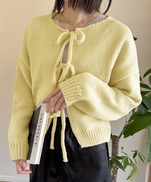Miniministore(ミニミニストア)の「リボンカーディガン前後2WAYニット春秋(ニット/セーター・レディース・ブラック/イエロー/ピンク/ライトグレー/ブラウン/アイボリー・FREE)」の21枚目の写真