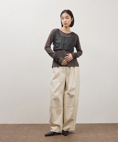 ADAM ET ROPE'（アダムエロペ）の「リボンタンクコンビロンT（Tシャツ/カットソー・レディース・ホワイト系その他/ブラウン系その他・FREE）」の4枚目の写真